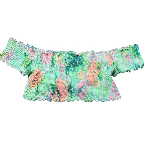 Victoria's Secret Other - Victorias Secret Pink Bikini crop Top Size Sma smocked off shoulder sleeves lime